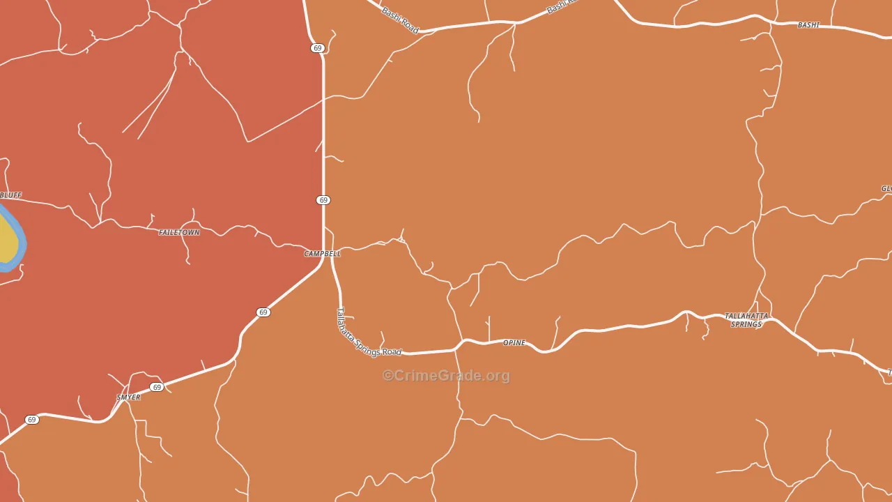 Campbell, AL Map of Burglary Rates