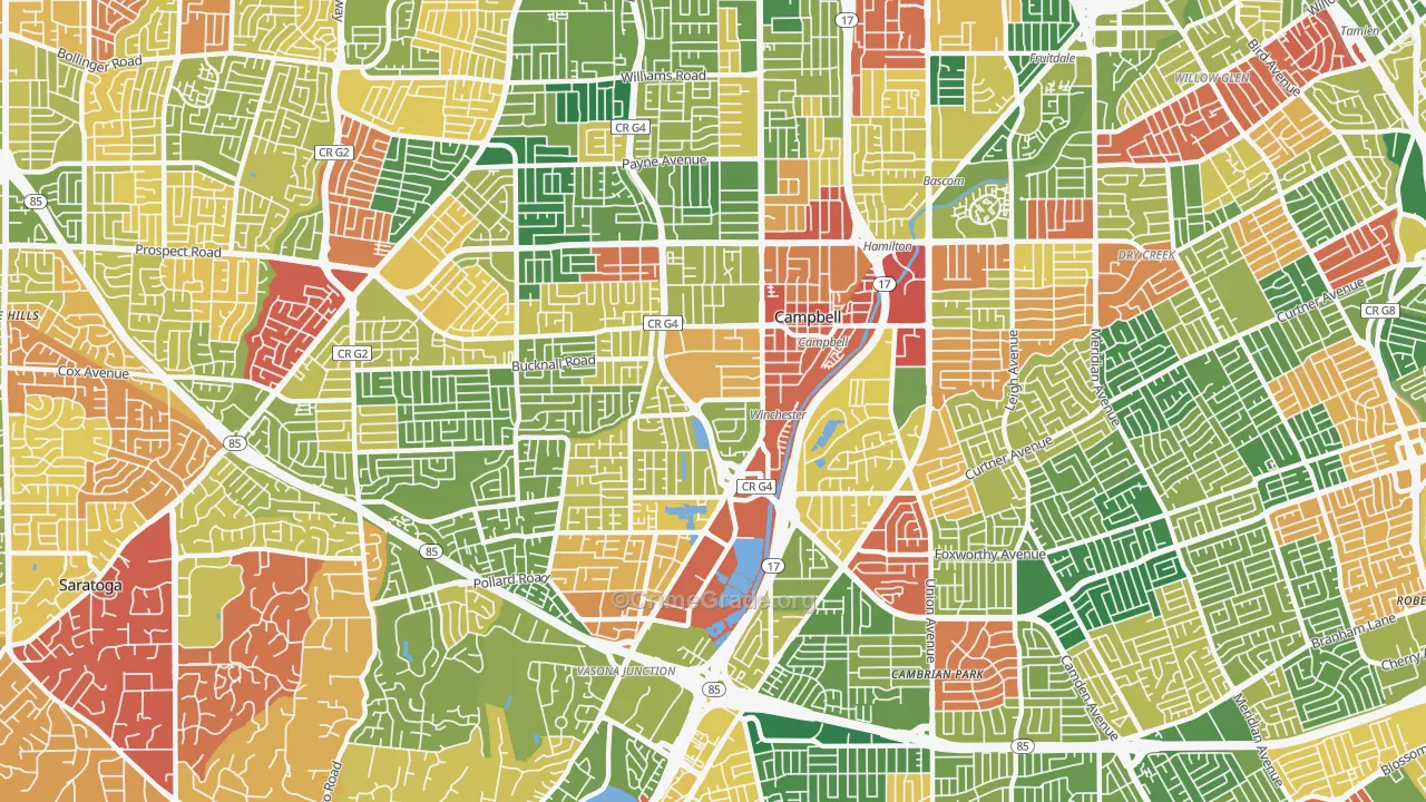 Campbell, CA Map of Burglary Rates