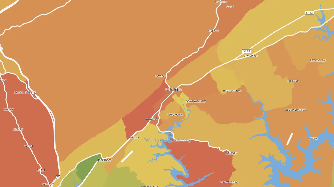 Campbell County, TN Map of Burglary Rates