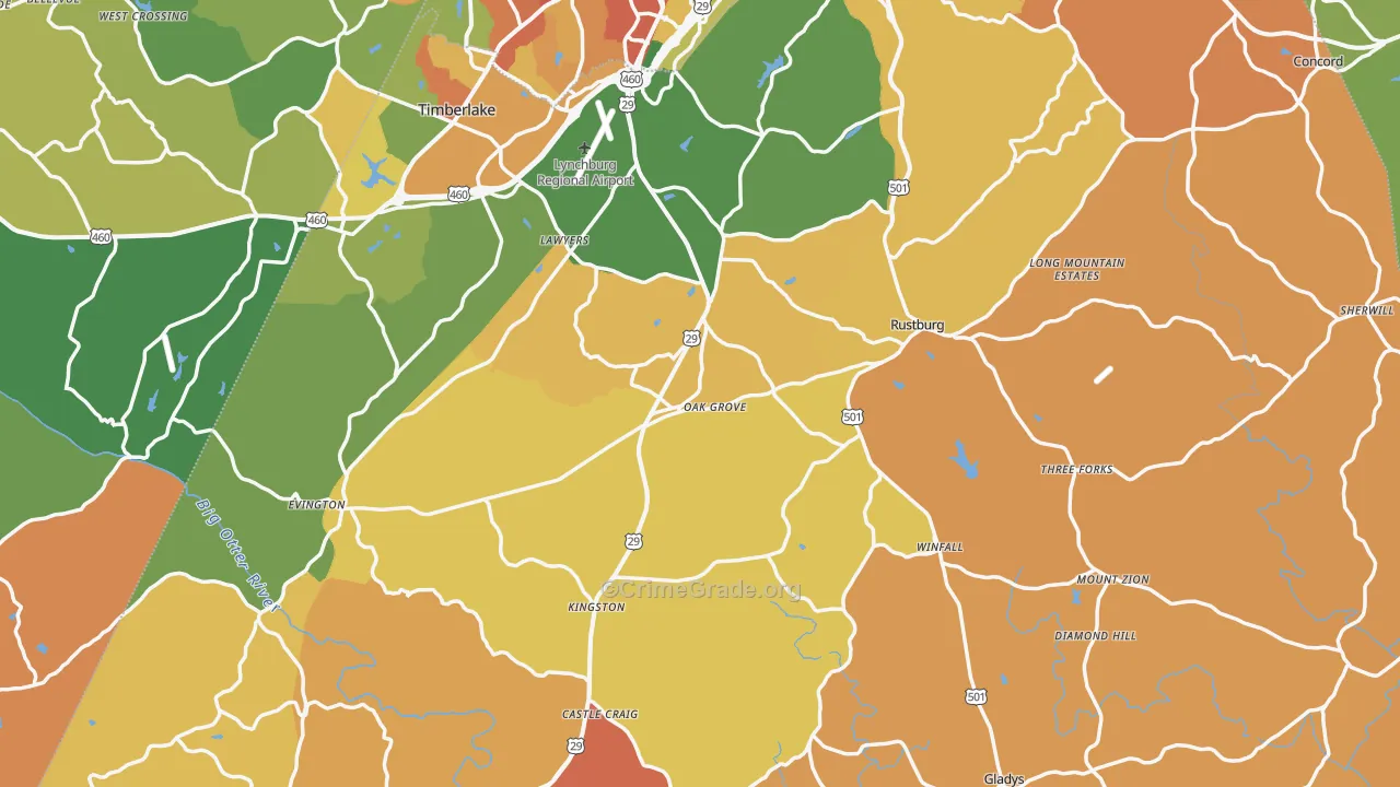 Campbell County, VA Map of Burglary Rates