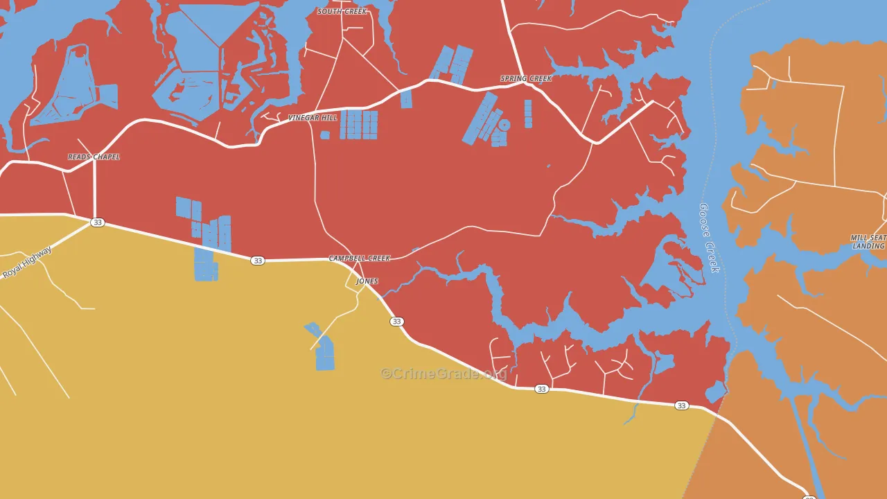 Campbell Creek, NC Map of Burglary Rates