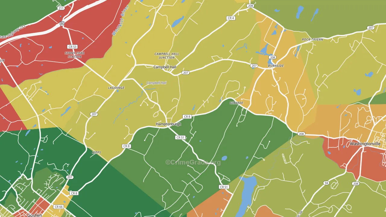 Campbell Hall, NY Map of Burglary Rates