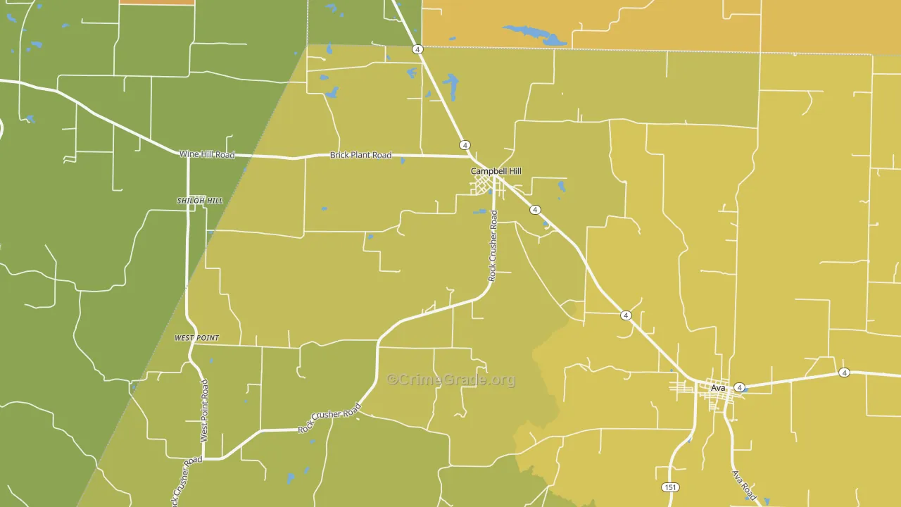 Campbell Hill, IL Map of Burglary Rates