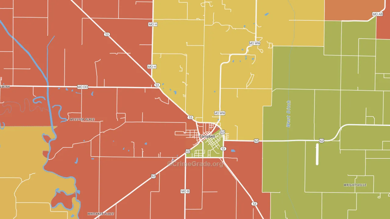 Campbell, MO Map of Burglary Rates