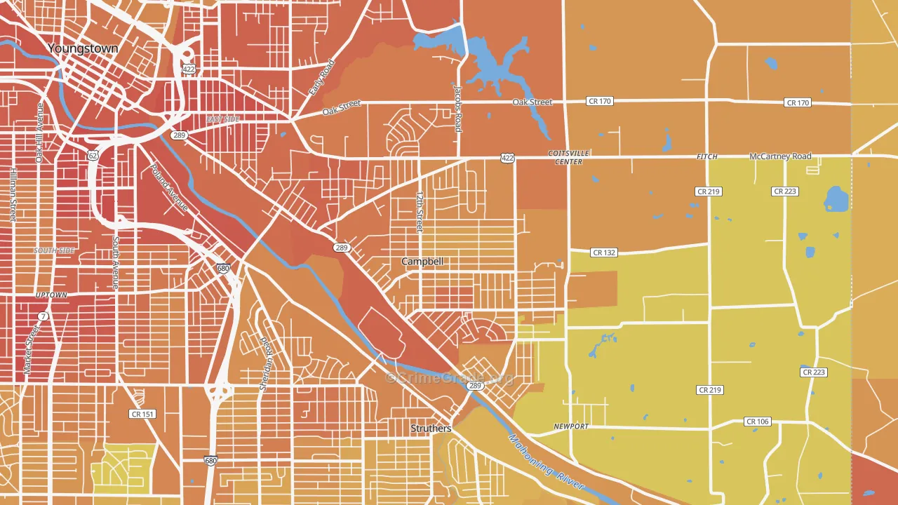 Campbell, OH Map of Burglary Rates