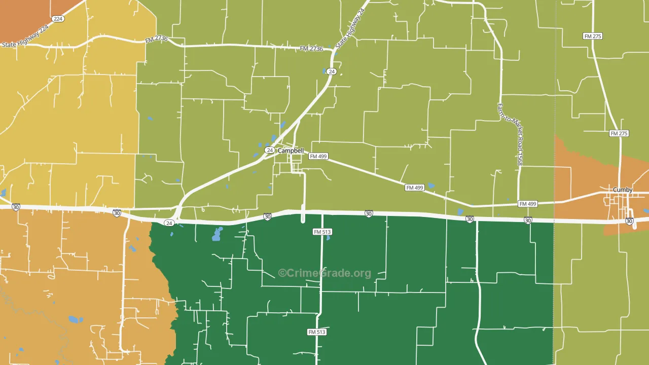 Campbell, TX Map of Burglary Rates