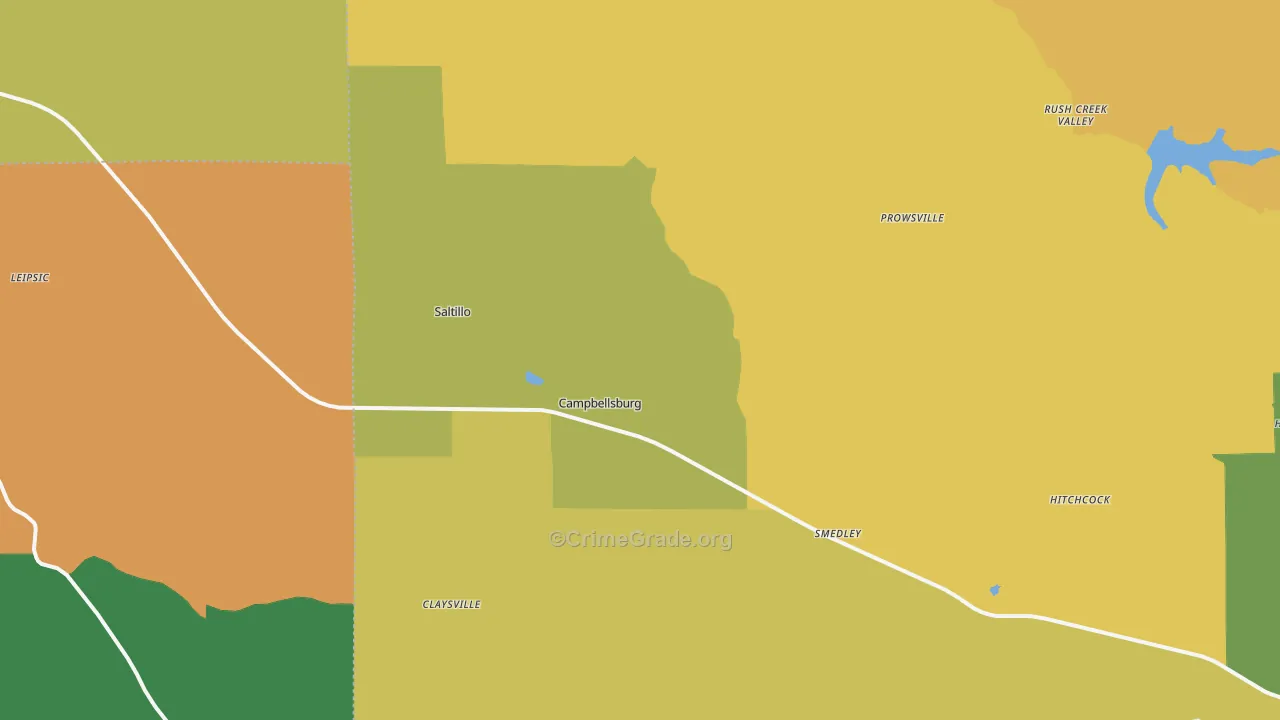 Campbellsburg, IN Map of Burglary Rates