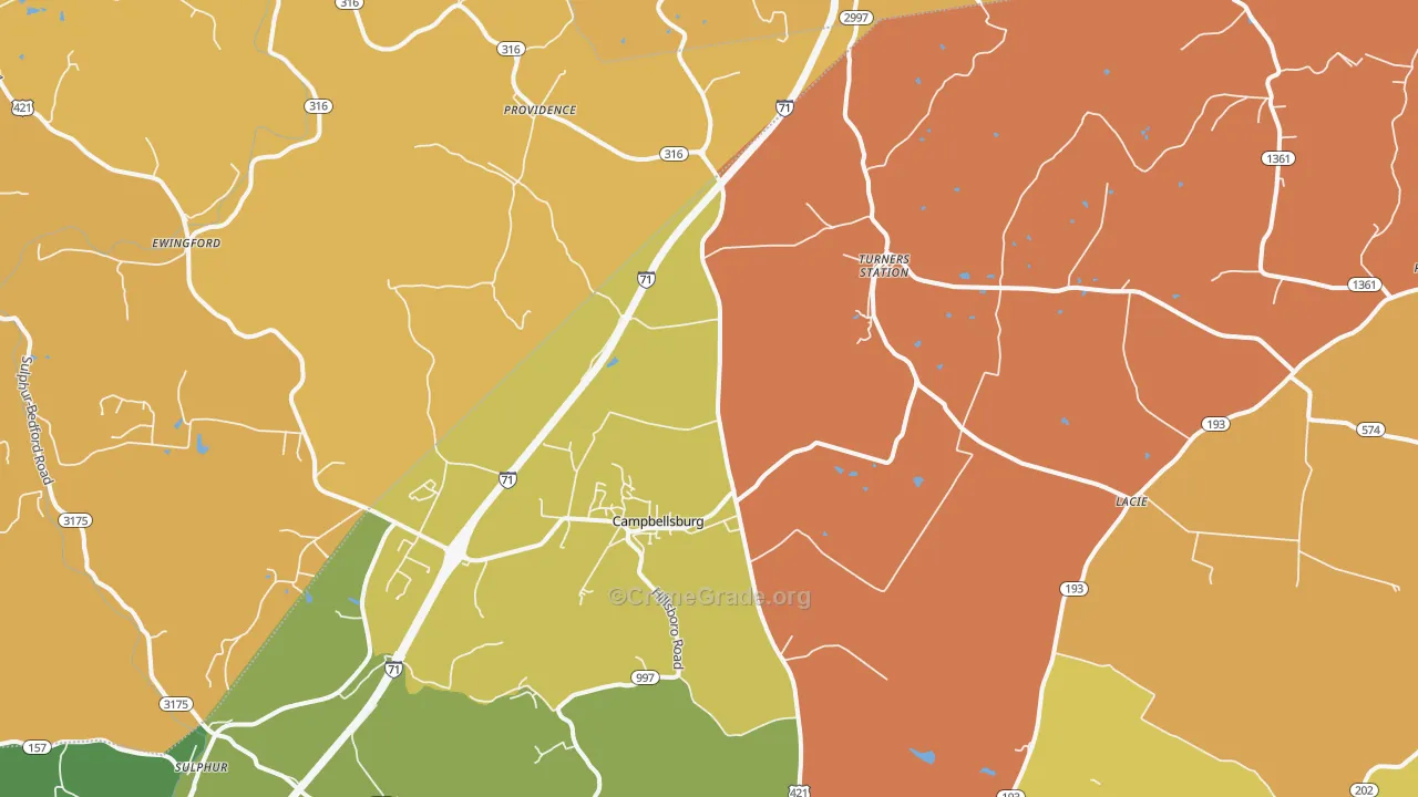 Campbellsburg, KY Map of Burglary Rates