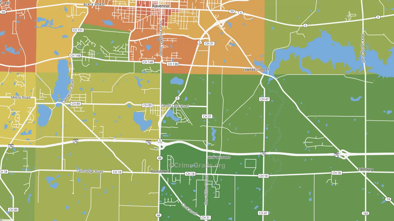 Campbellsport, OH Map of Burglary Rates