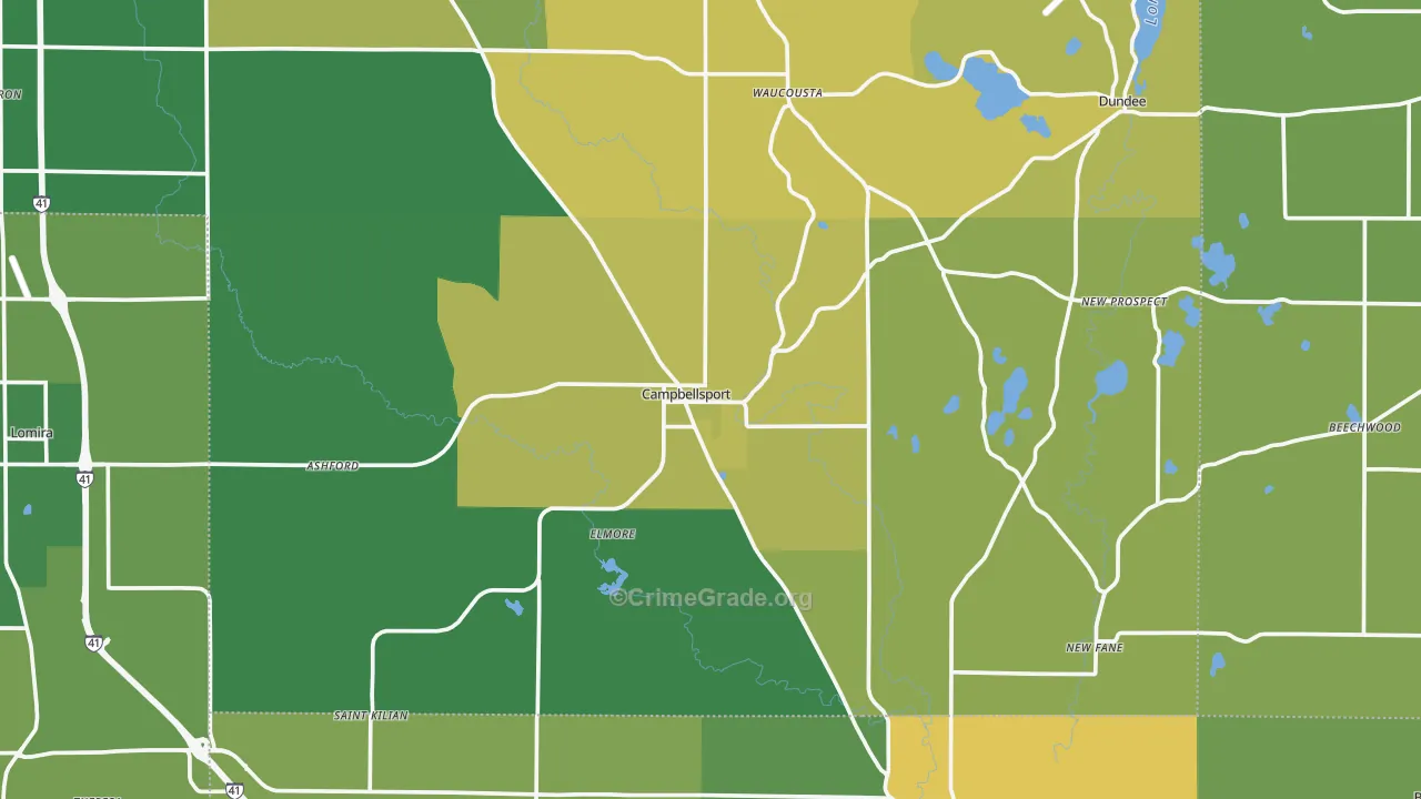 Campbellsport, WI Map of Burglary Rates