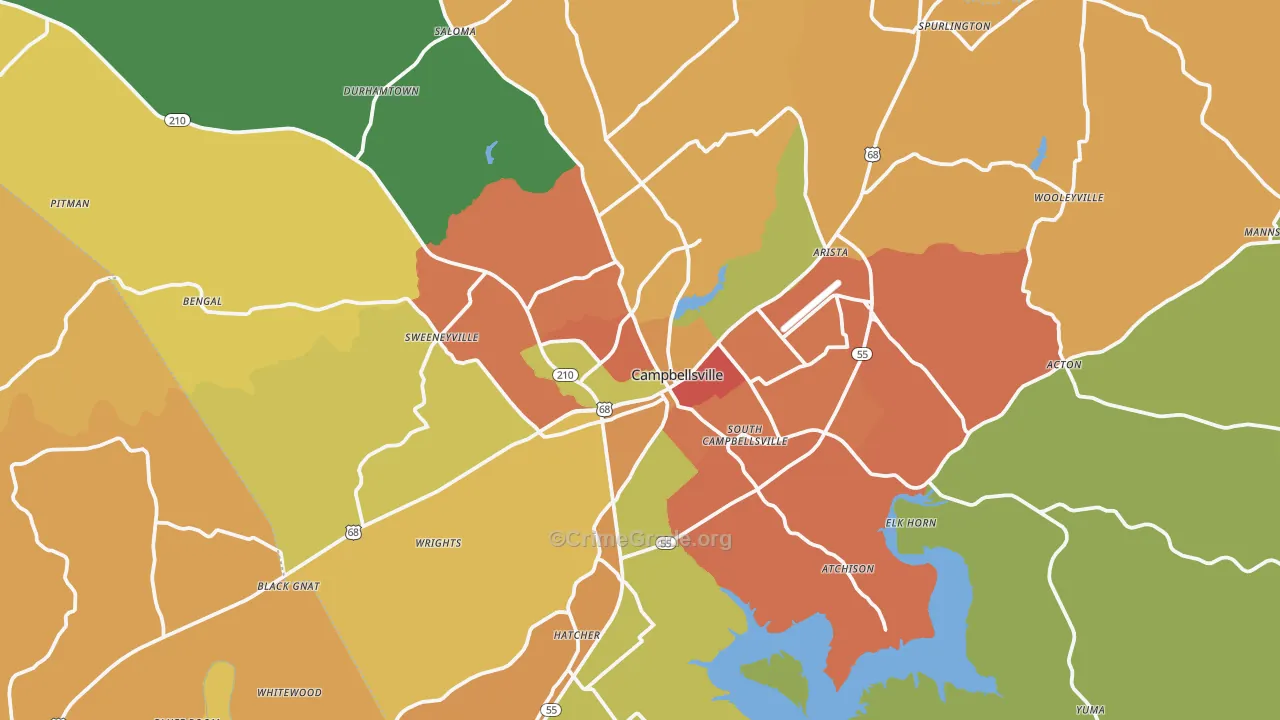 Campbellsville, KY Map of Burglary Rates