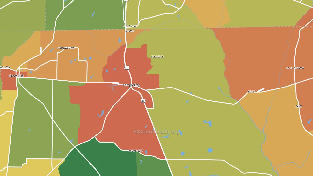 Campbellton, FL Map of Burglary Rates