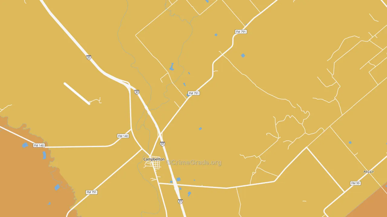 Campbellton, TX Map of Burglary Rates