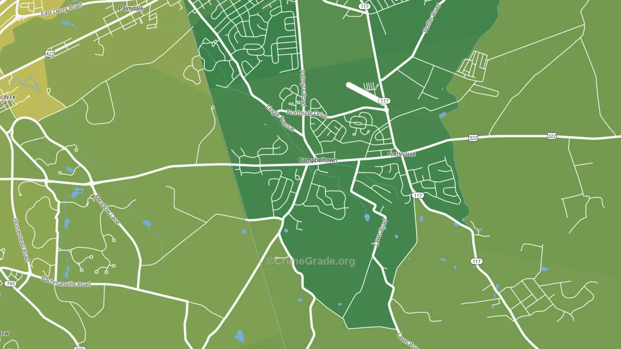 Campbelltown, PA Map of Burglary Rates