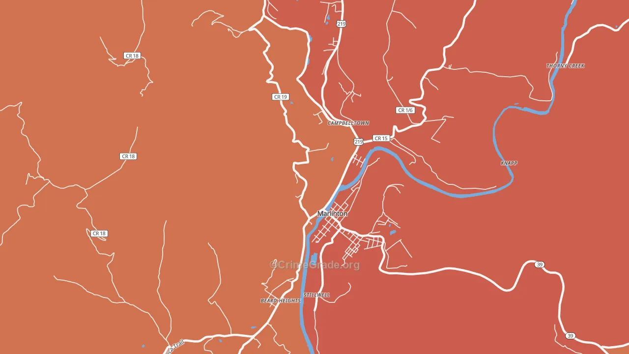 Campbelltown, WV Map of Burglary Rates