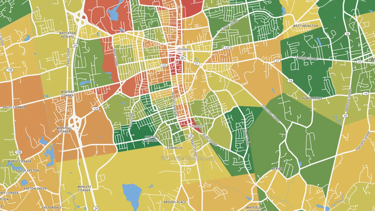 Campello, Brockton, MA Map of Burglary Rates
