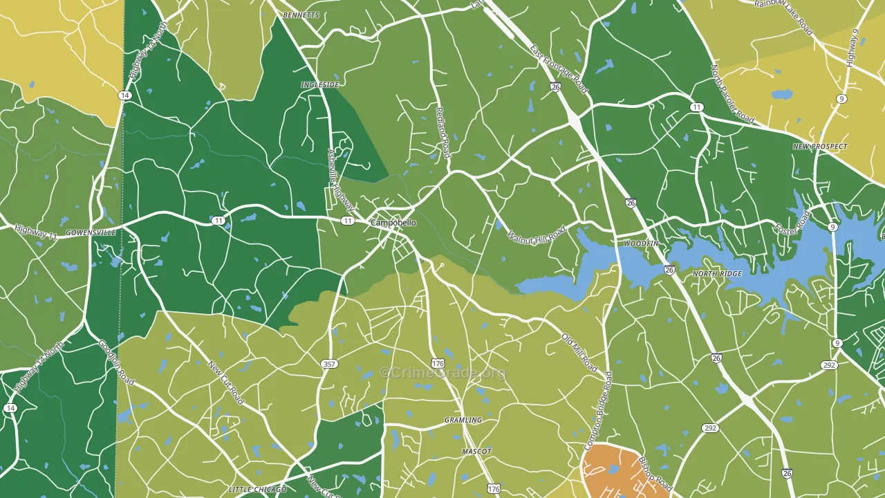 Campobello, SC Map of Burglary Rates