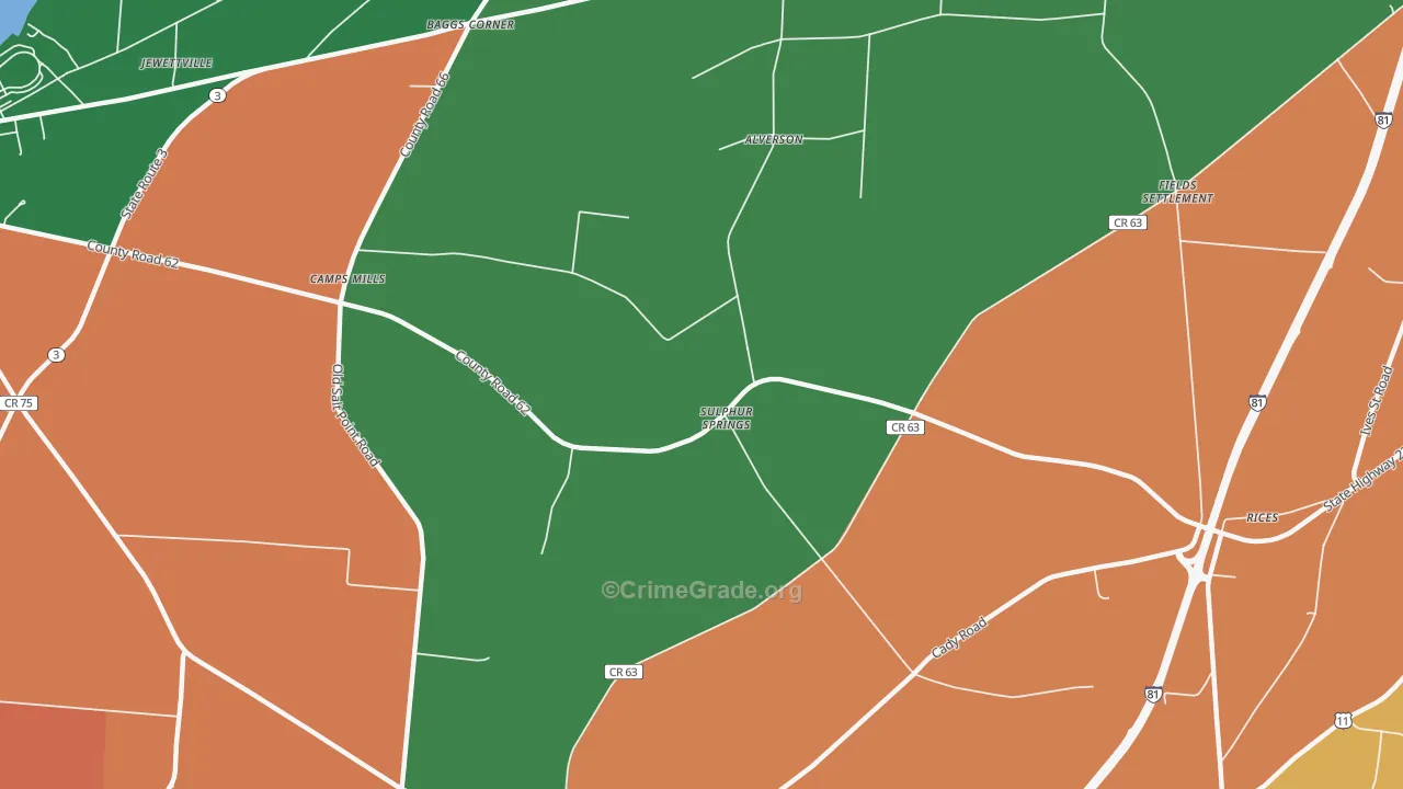 Camps Mills, NY Map of Burglary Rates