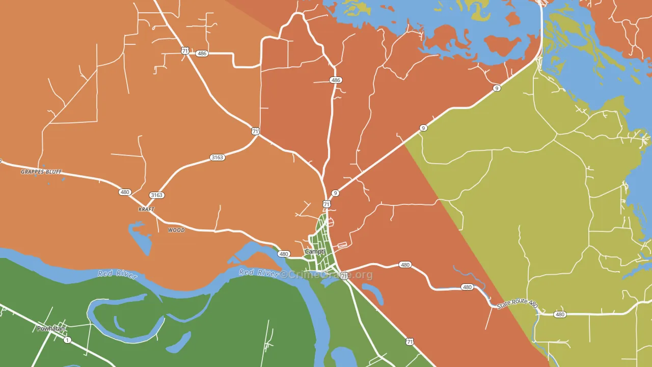 Campti, LA Map of Burglary Rates