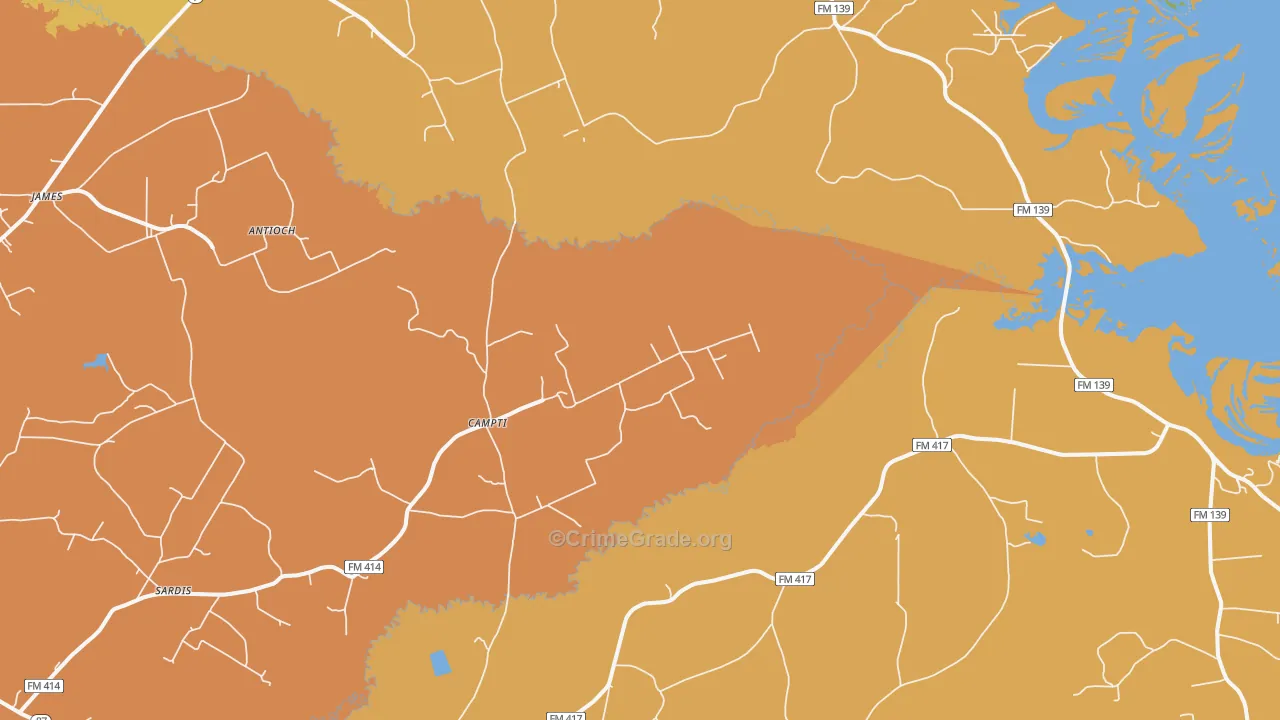 Campti, TX Map of Burglary Rates