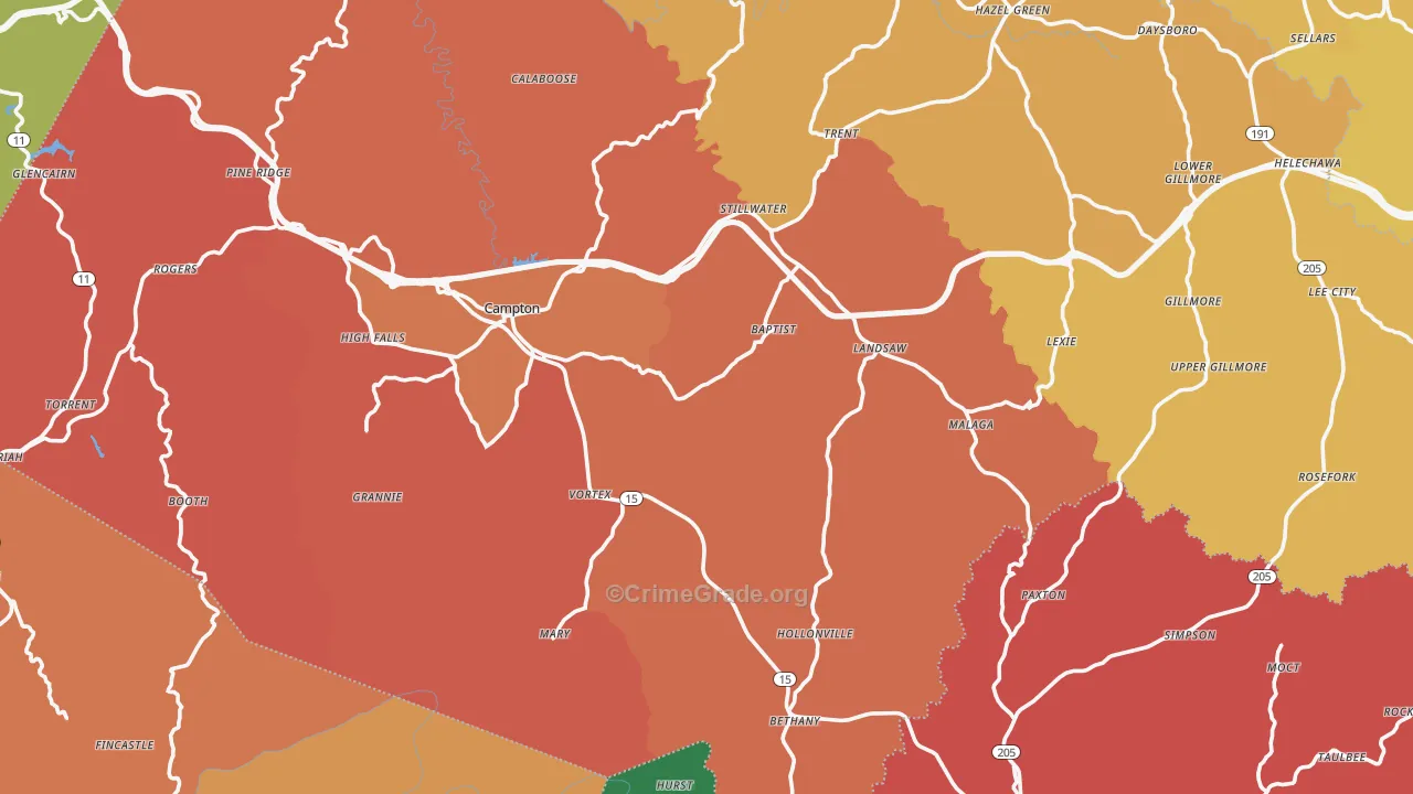 Campton, KY Map of Burglary Rates