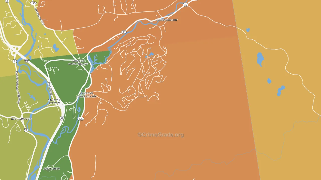 Campton Lower Village, NH Map of Burglary Rates
