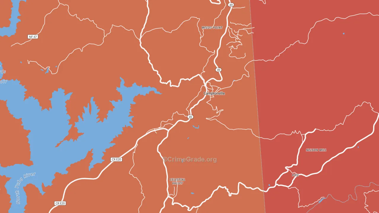 Camptonville, CA Map of Burglary Rates
