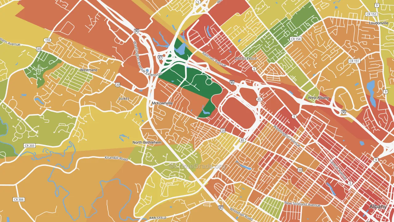 Campus Area, Albany, NY Map of Burglary Rates