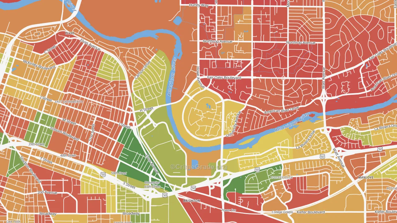 Campus Commons, Sacramento, CA Map of Burglary Rates