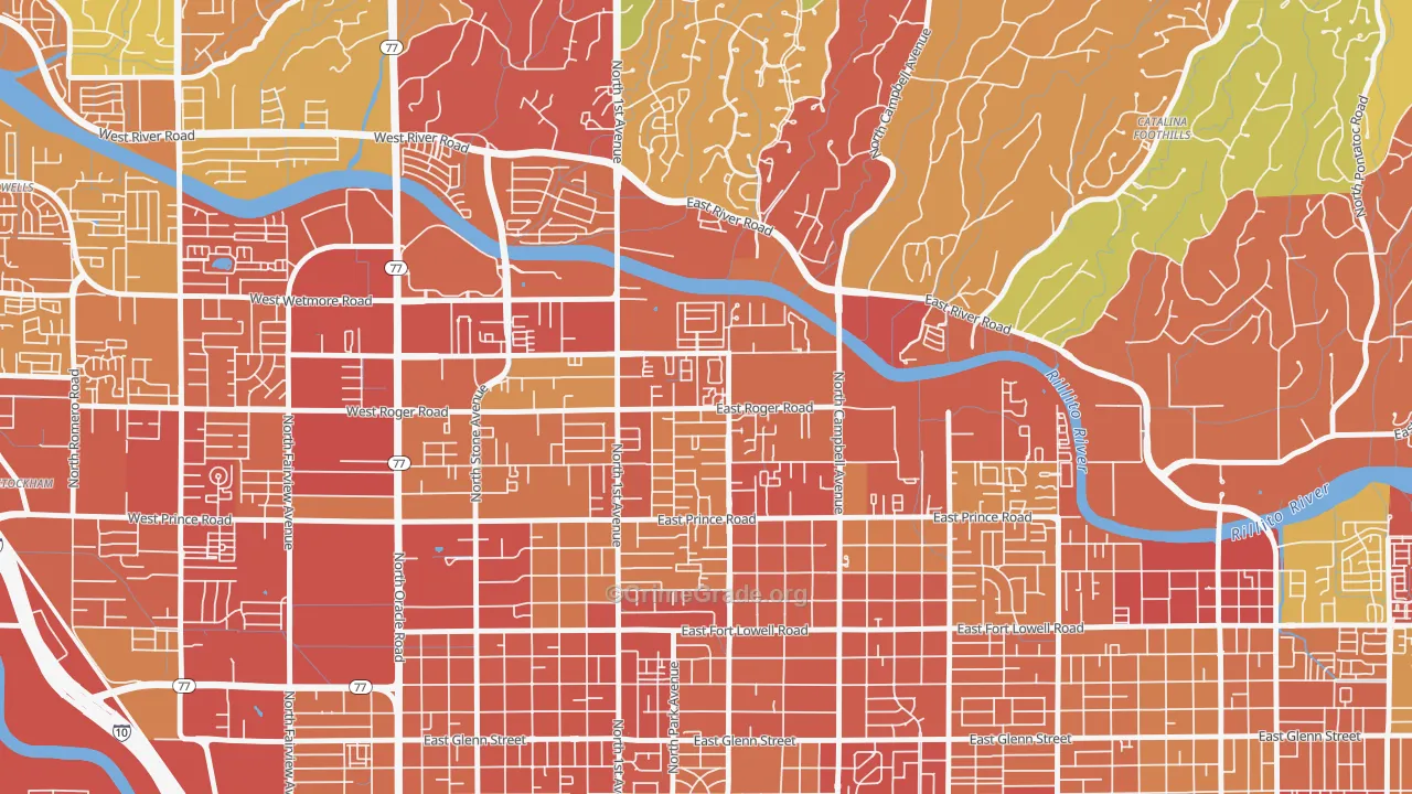 Campus Farm, Tucson, AZ Map of Burglary Rates