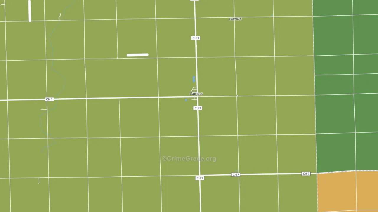 Campus, IL Map of Burglary Rates