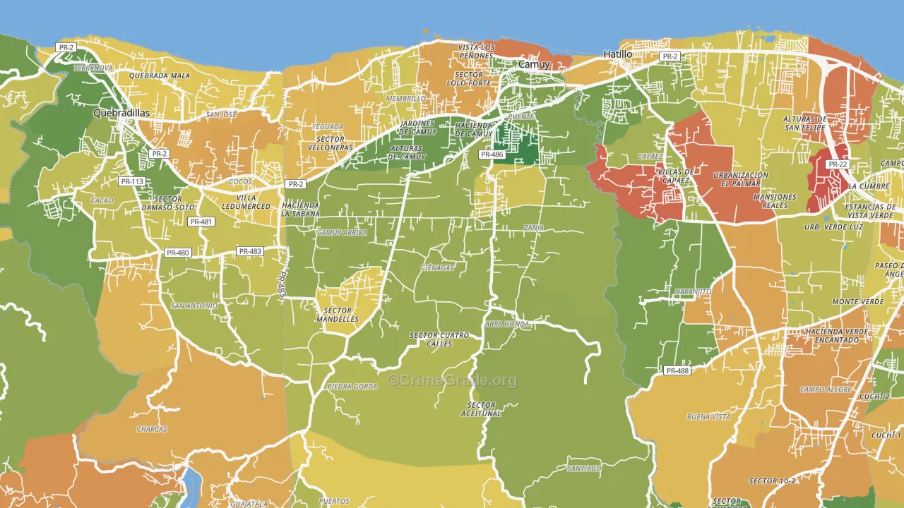 Camuy Municipio, PR Map of Burglary Rates