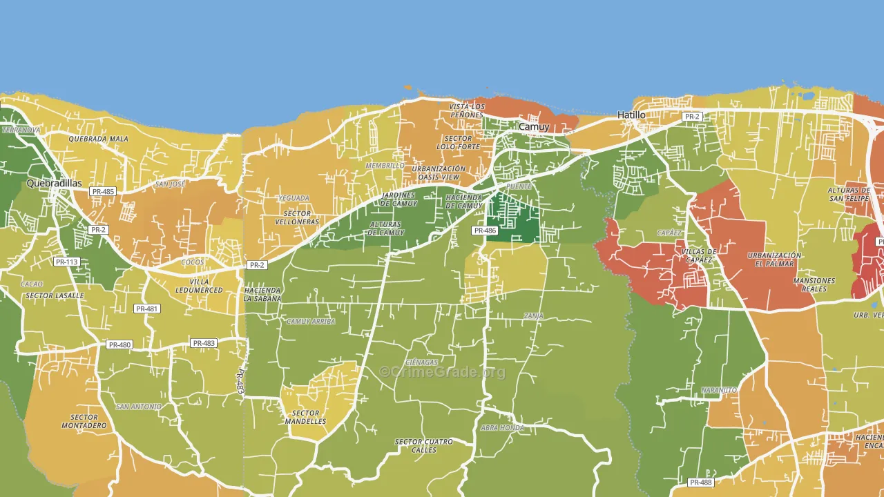 Camuy, PR Map of Burglary Rates