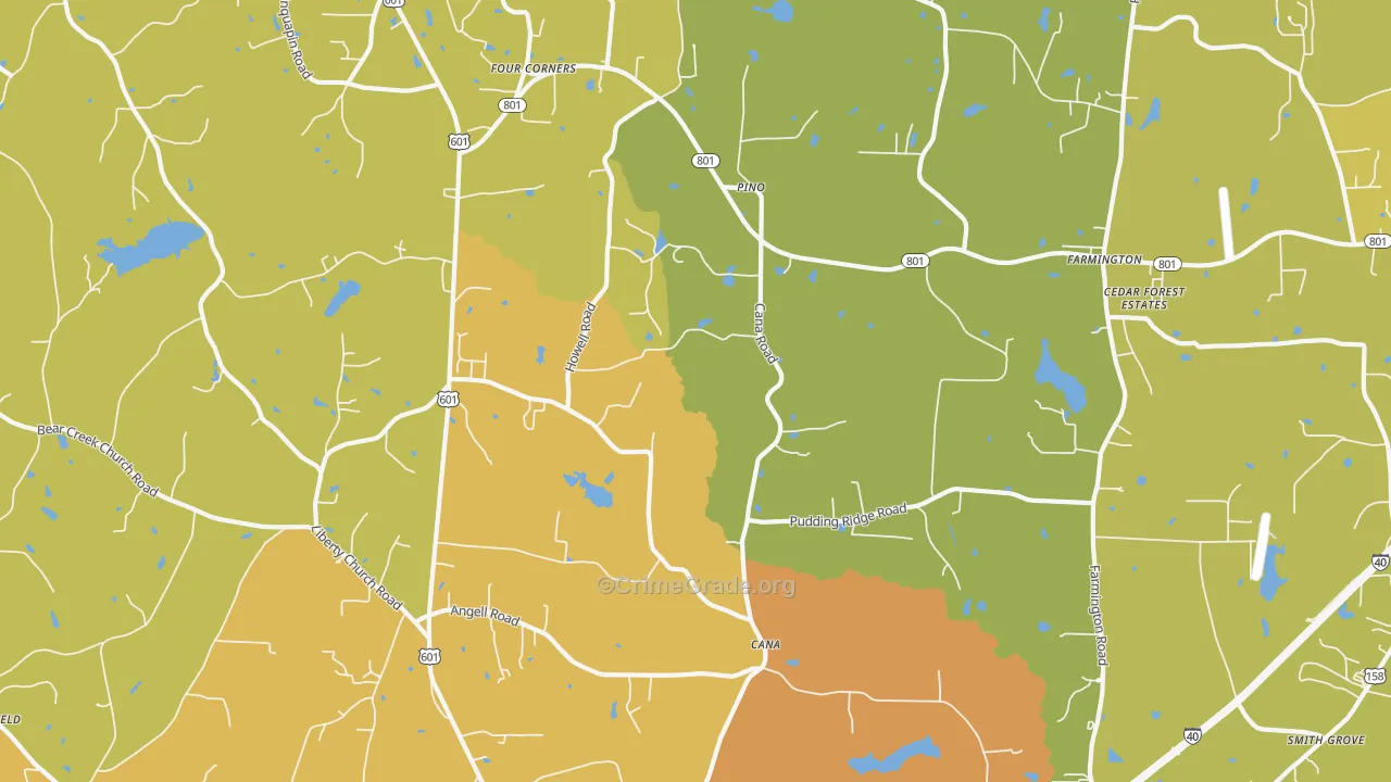 Cana, NC Map of Burglary Rates