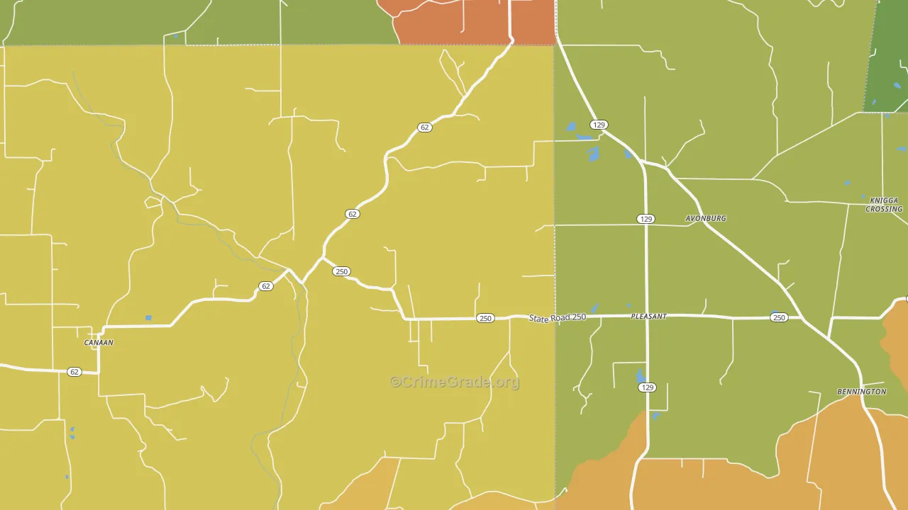 Canaan, IN Map of Burglary Rates