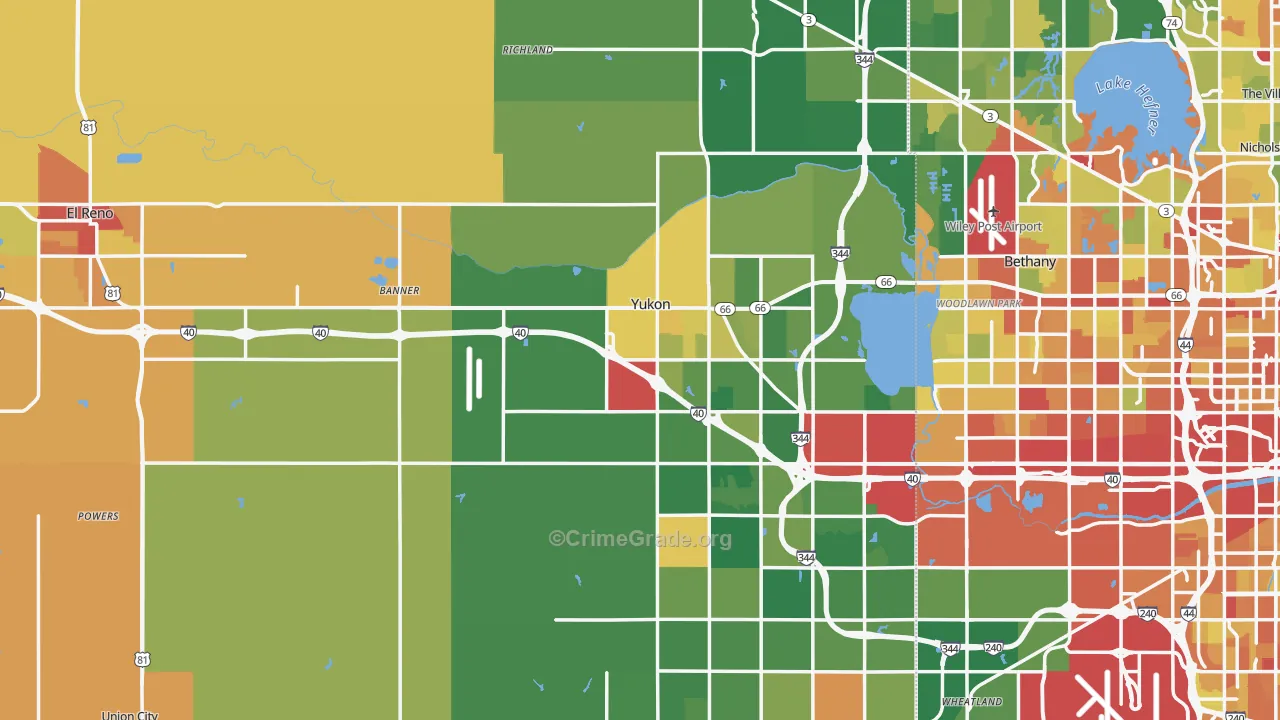 Canadian County, OK Map of Burglary Rates