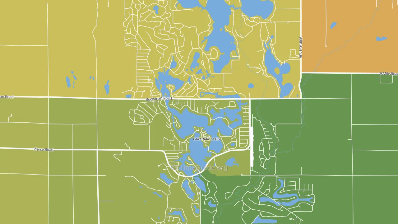 Canadian Lakes, MI Map of Burglary Rates
