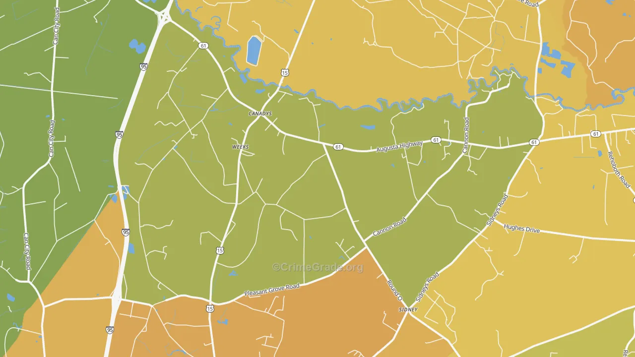 Canadys, SC Map of Burglary Rates