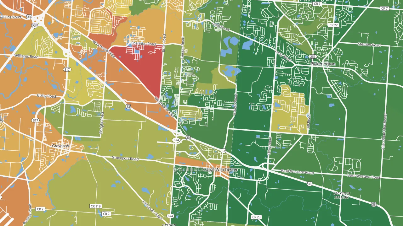 Canal Winchester, OH Map of Burglary Rates
