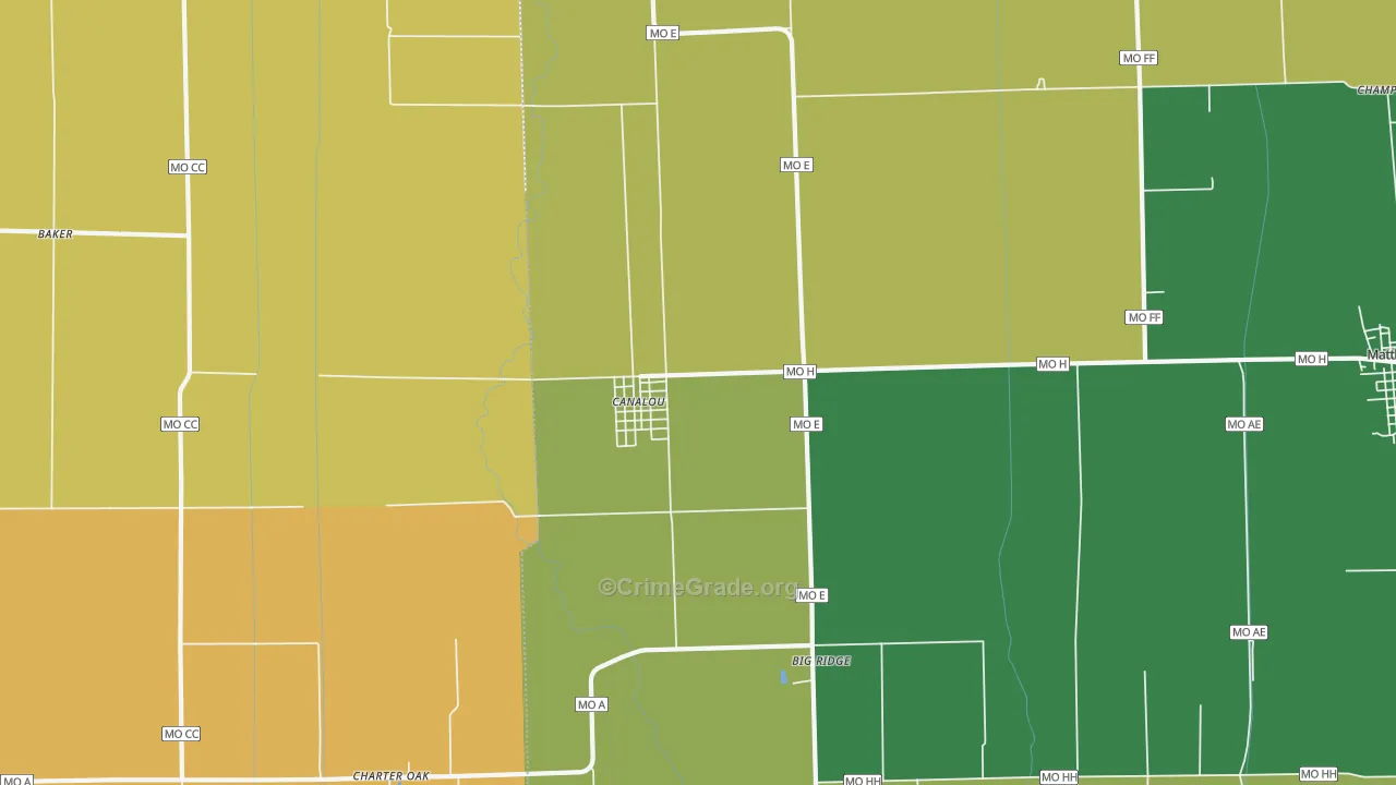 Canalou, MO Map of Burglary Rates