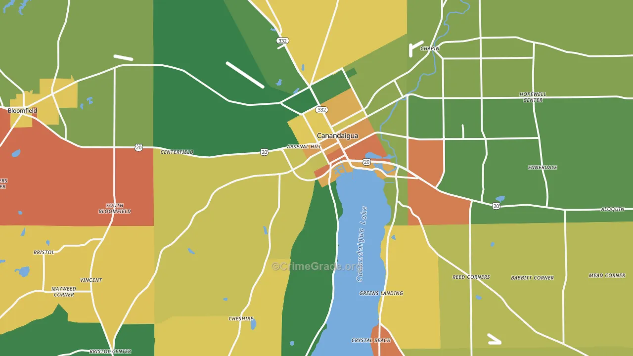 Canandaigua, NY Map of Burglary Rates