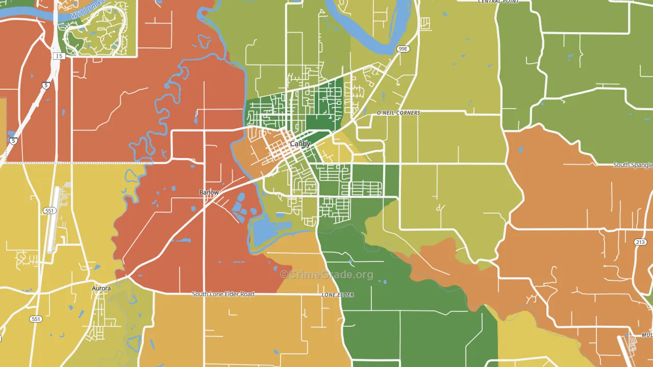 Canby, OR Map of Burglary Rates