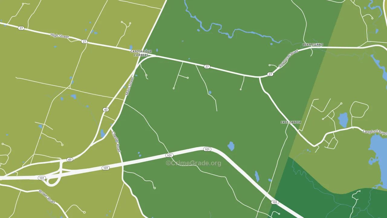 Candia Four Corners, NH Map of Burglary Rates