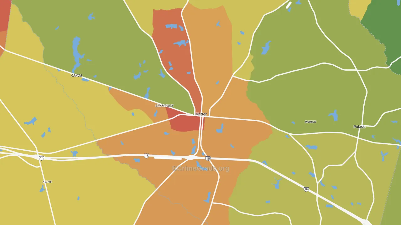 Candler County, GA Map of Burglary Rates