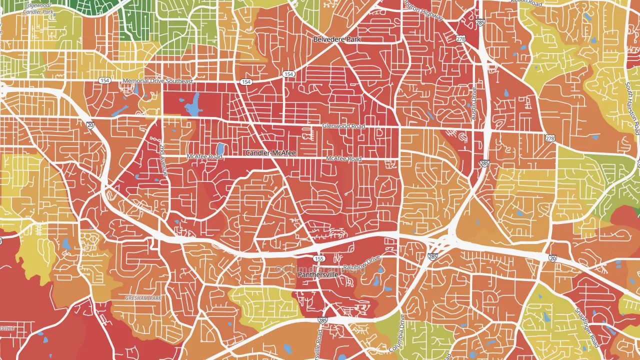 Candler-McAfee, GA Map of Burglary Rates