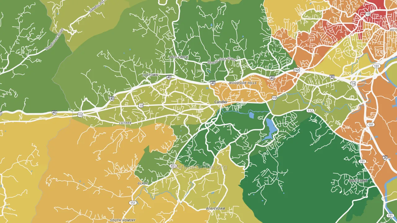 Candler, NC Map of Burglary Rates
