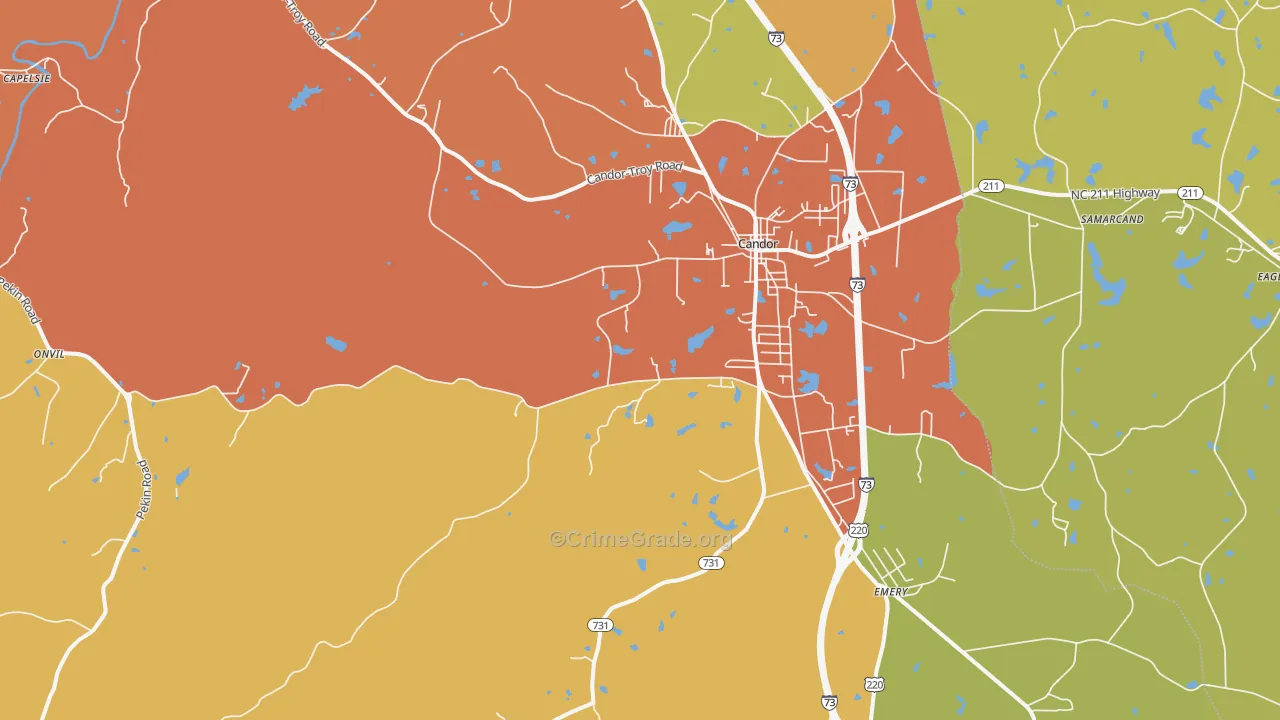 Candor, NC Map of Burglary Rates