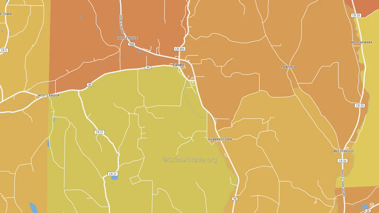 Candor, NY Map of Burglary Rates