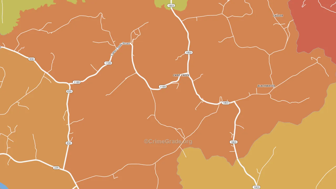 Cane Creek, KY Map of Burglary Rates