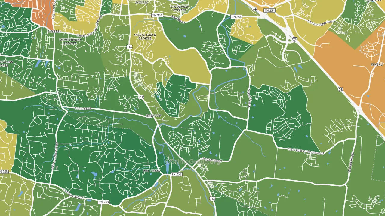 Cane Ridge, Antioch, TN Map of Burglary Rates